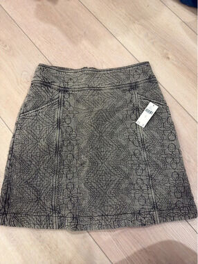 Pilcro by Anthropologie Moss Green Black Printed A-Line Mini Skirt NWT Zip Back